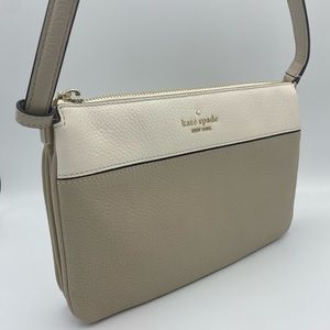 Kate Spade Triple Gusset Crossbody Handbag Light Sand Leather